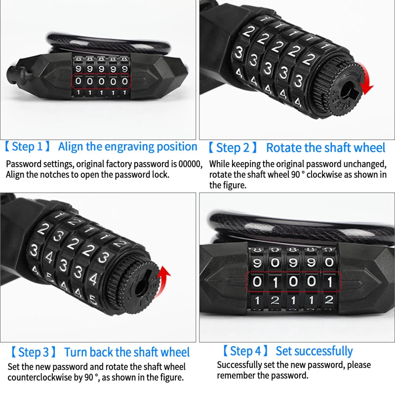 Universal Bicycle Lock - Mountain Bike 5 Digit Password Lock - Portable Anti-theft Security Steel Chain Motorcycle Lock