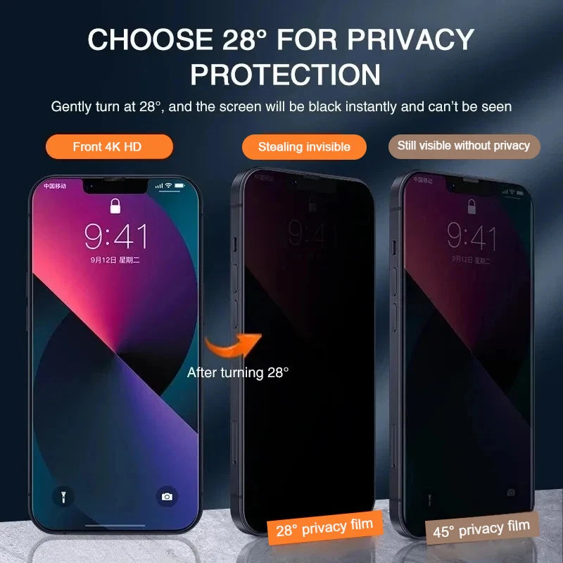 1-4pcs Privacy Screen Protectors for iPhone 15/14/13/12/11 Pro Max Mini - Anti-Spy Tempered Glass for iPhone X XS Max XR