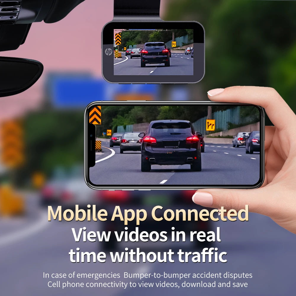 HP 4K HD Car Dash Cam – Night Vision, WiFi, Parking Monitoring, DVR Loop Video Recording