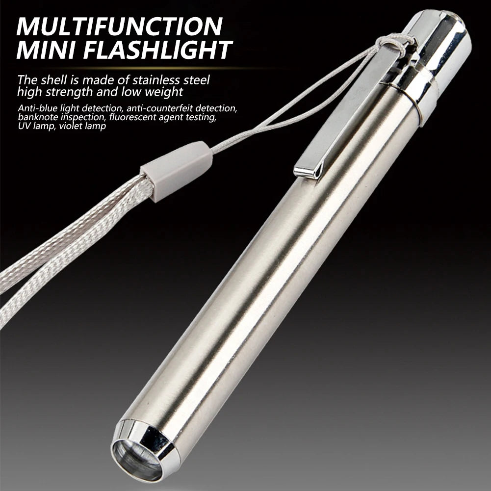 Portable LED Stainless Steel UV Flashlight: 395/365nm Ultra Violet Mini Light - AAA Battery Powered for Marker Checker Detection