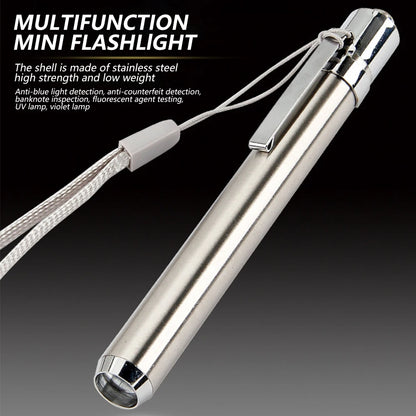 Portable LED Stainless Steel UV Flashlight: 395/365nm Ultra Violet Mini Light - AAA Battery Powered for Marker Checker Detection