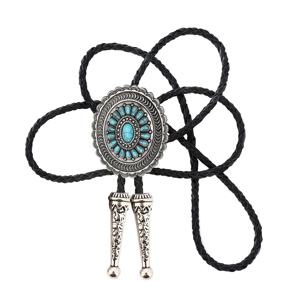 Ethnic Wind Sunflower Turquoise Bolo Tie – Western Style Neckwear