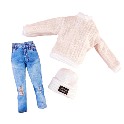 11.5" Doll Clothes Set – Knitted Sweater, Pants, Hat & Shoes for 30cm 1/6 BJD Dolls Accessories
