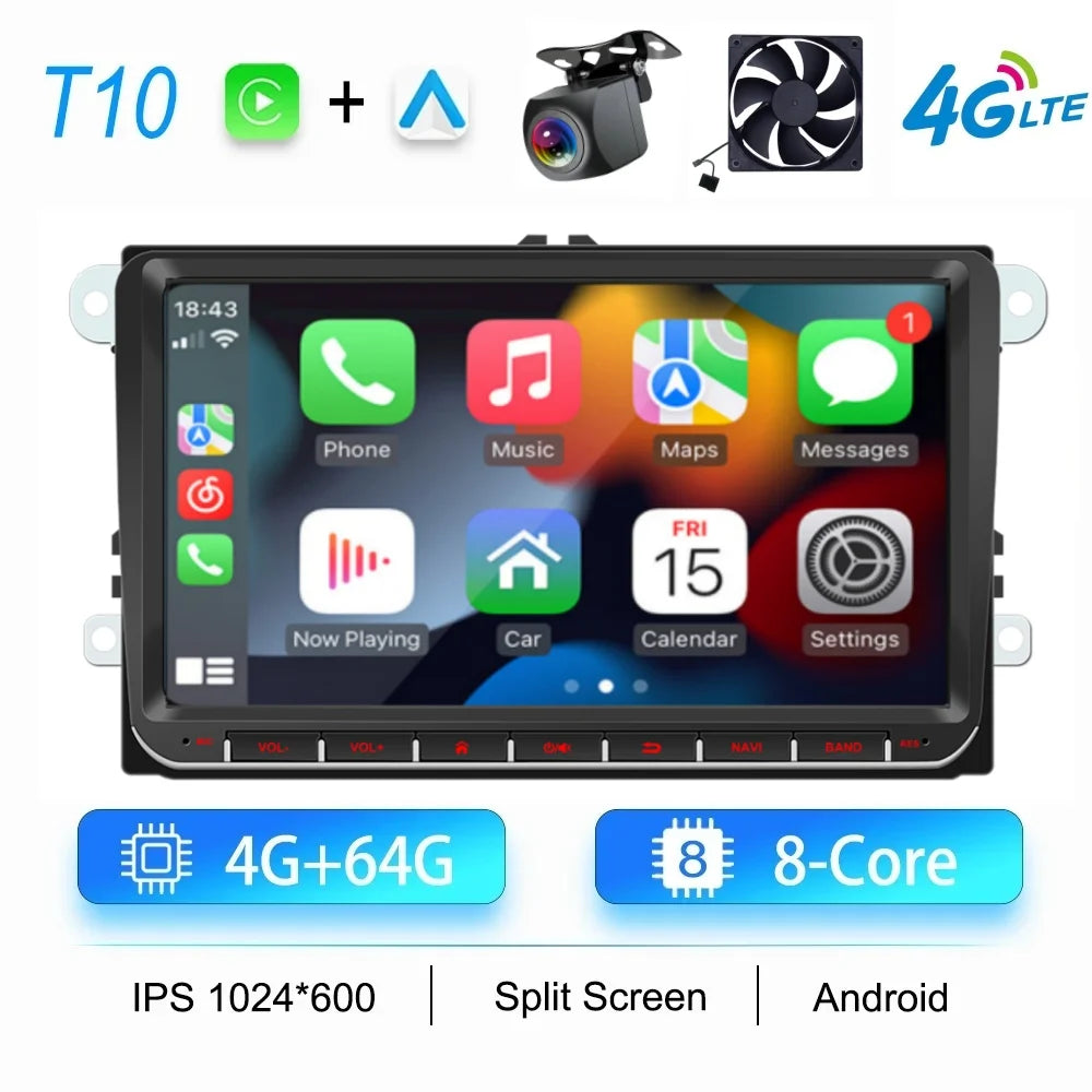 2DIN Android Car Radio for Volkswagen Golf 5/6, Polo, Passat B6/B7, CC, Skoda, Jetta - Multimedia, CarPlay, Wifi & GPS Navigation