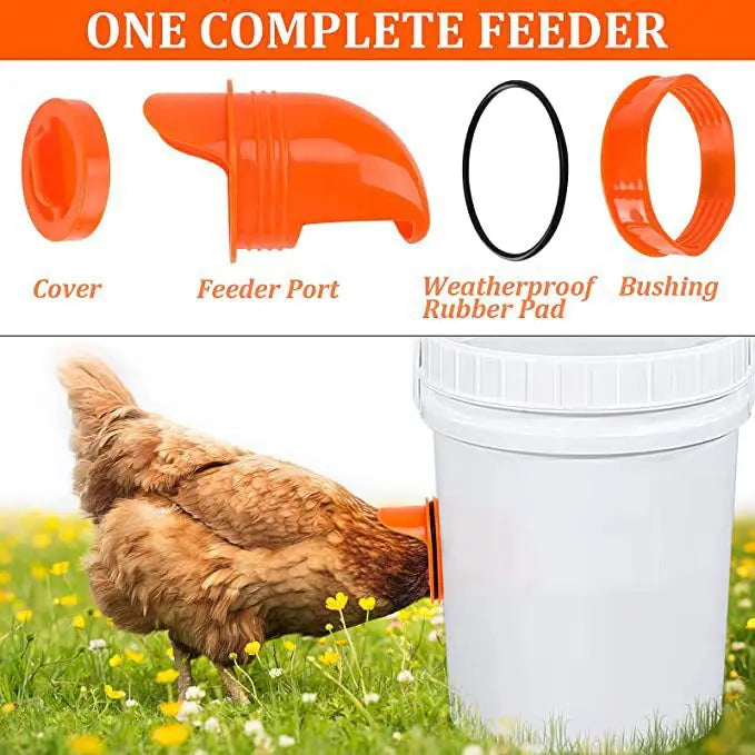 Automatic Gravity Chicken Feeder – DIY Rainproof Poultry Feeder with Food Hole Opener Tool to Reduce Spillage for Chickens & Ducks