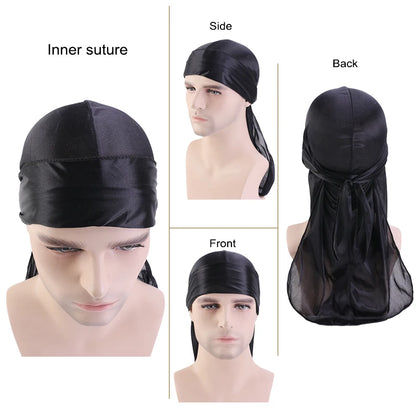Unisex Silky Long Tail Durag Pirate Hat – Fashion Headwrap, Turban, Bandana, Cap for Women & Men, Hijab Hair Accessories
