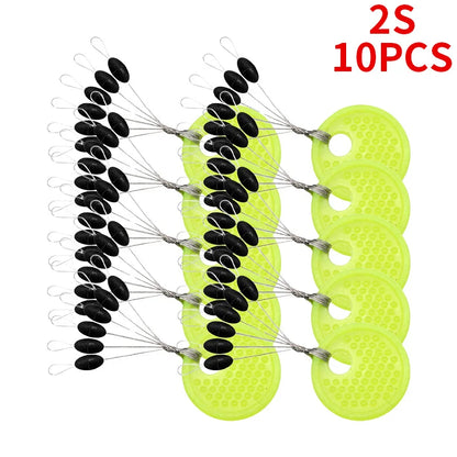 60pcs Rubber Space Bean Fishing Stoppers – 10-Group Oval Float Stopper Set for Carp & Fly Fishing