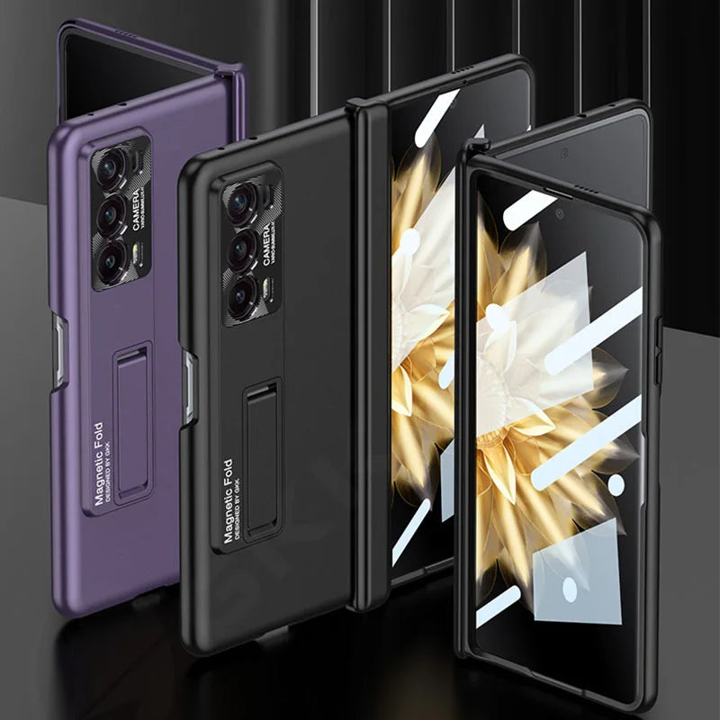 Original Honor Magic V2 Magnetic Hinge Case – Anti-Knock Matte Hard Cover with Outer Screen Glass Stand