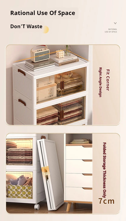2025 Folding Living Room Cabinet – Multifunction Rolling Closet Organizer with Large Capacity Storage