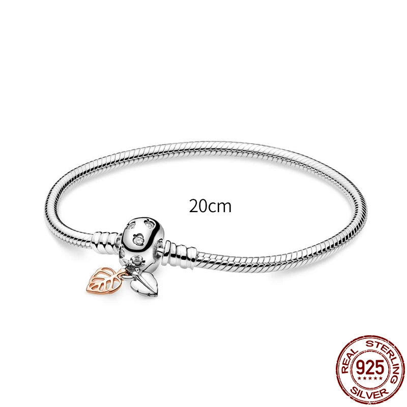 New 925 Sterling Silver Snake Chain Charm Bracelet – Fits Original 925 Pendant Charms & Beads, Heart Bracelet Jewelry for Women