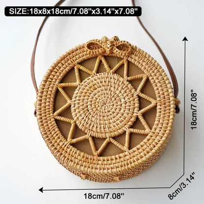 Handmade Straw Bag – Women’s Summer Rattan Beach Handbag, Boho Woven Circle Tote