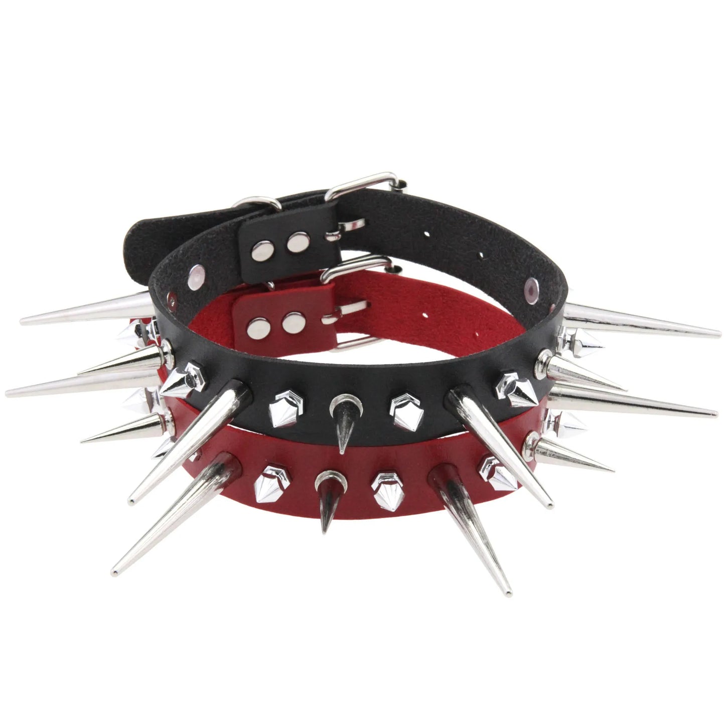 Goth Long Spike Choker – Punk Faux Leather Collar for Women & Men, Big Rivets Studded Gothic Style Necklace Accessories