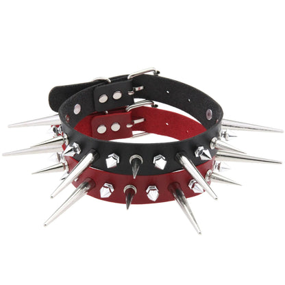 Goth Long Spike Choker – Punk Faux Leather Collar for Women & Men, Big Rivets Studded Gothic Style Necklace Accessories