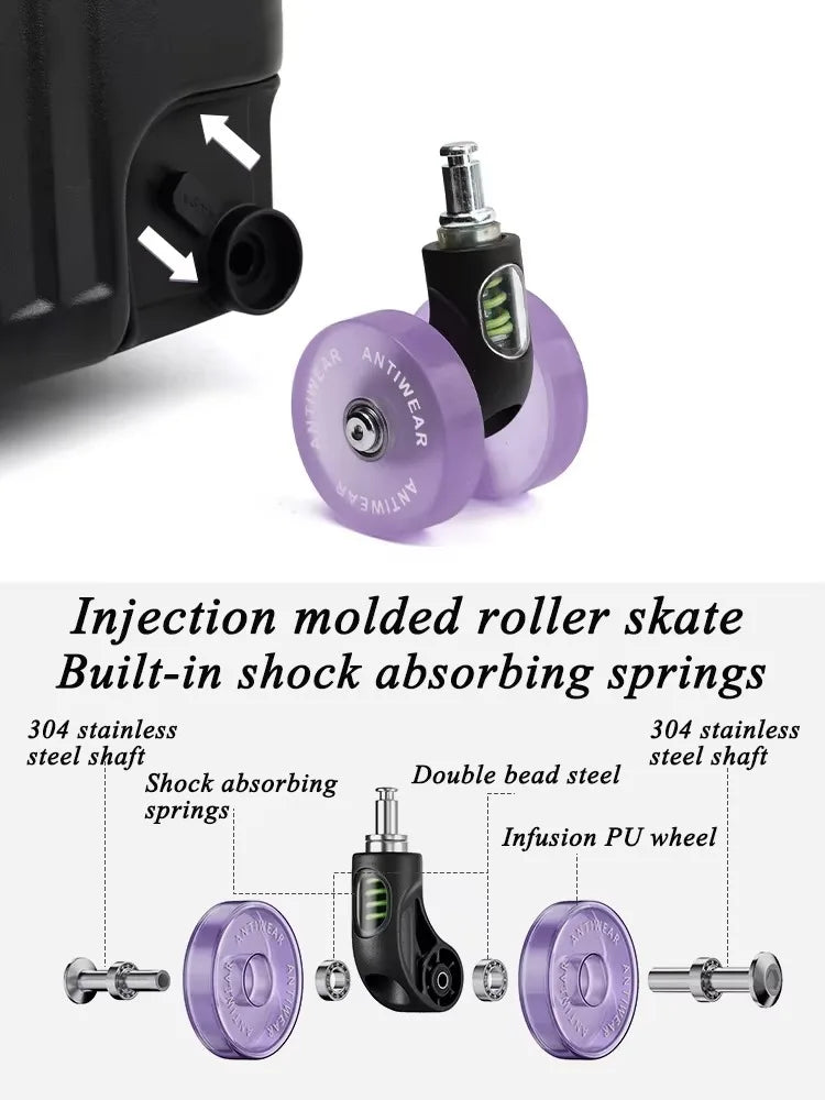 Aluminum Frame Rolling Luggage — Wide Handlebar Trolley Suitcase with Colorful Silent Spinner Wheels, TSA Lock & Large Capacity