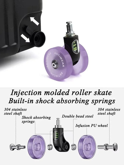 Aluminum Frame Rolling Luggage — Wide Handlebar Trolley Suitcase with Colorful Silent Spinner Wheels, TSA Lock & Large Capacity