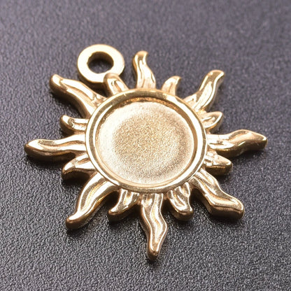 6pcs Real Gold-Plated Sun Charms - Stainless Steel Jewelry Making Pendants, Heart, Moon & Sunshine Design
