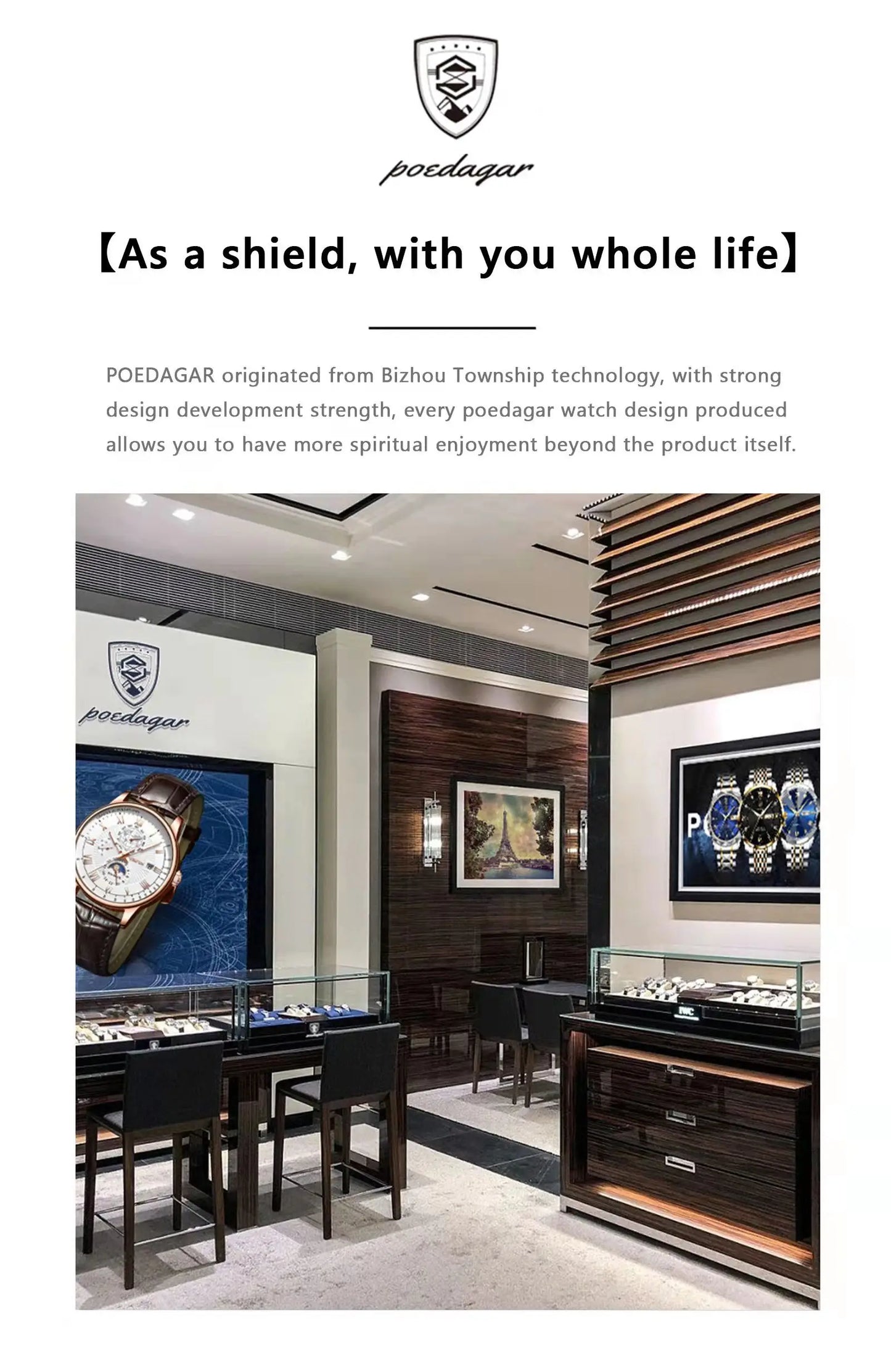 POEDAGAR Men's Luxury Sports Watch – Genuine Leather, Chronograph, Waterproof, Luminous Quartz Wristwatch