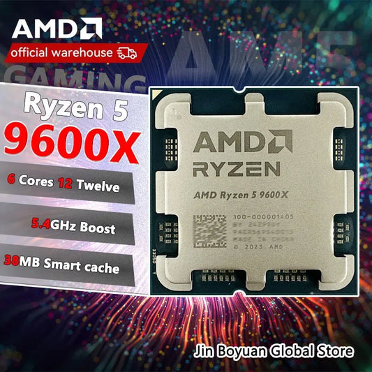 AMD Ryzen 5 9600X Processor - 6-Core, 12-Thread, 5.4GHz, 38MB Game Cache, 4NM, 65W TDP, AM5 Socket, Zen 5 CPU with Integrated Graphics