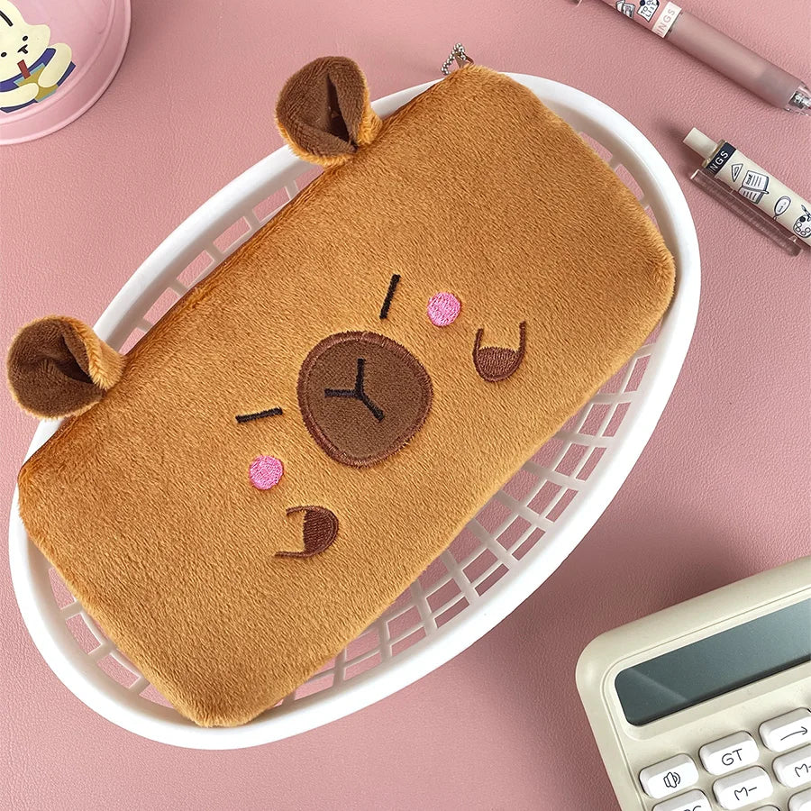 Cute Capybara Plush Pencil Case – Large Capacity Stationery & School Supplies Bag