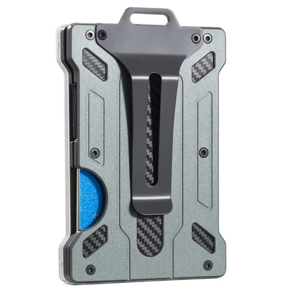 Minimalist Men’s Wallet – Slim RFID-Blocking Aluminum Money Clip with Clear ID Holder, Ultra-Thin Carbon Fiber Design