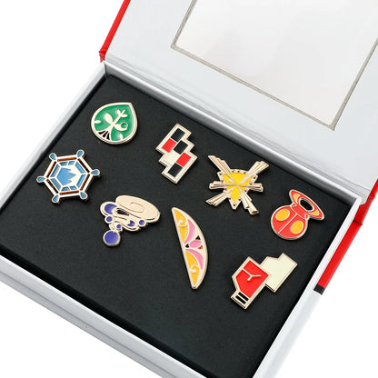 Pokémon Gym Badges Collection Box Set – Pins & Brooches from Kanto, Johto, Hoenn, Sinnoh, Unova, Kalos & Orange Islands Regions
