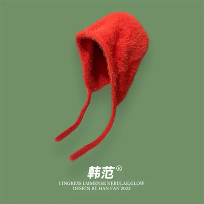 Y2K Cute Beanie Hat – Warm Japanese Knit for Autumn & Winter, Ear Protection, Tie Pullover Cap for Men & Women
