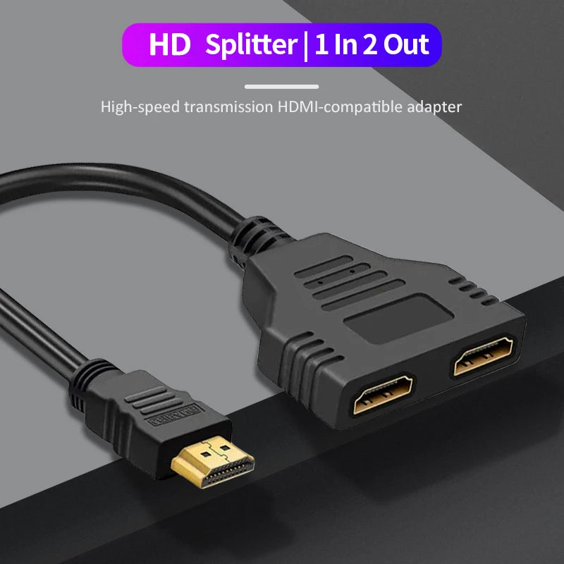 HDMI HD Cable Splitter – 1080P 2-Port Y Splitter, 1 In 2 Out Adapter for LCD TV, PS3, HDMI-Compatible Devices