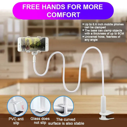 360° Flexible Clip Mobile Phone Holder Stand - 75cm Portable Lazy Bed/Desktop Bracket for Smartphones