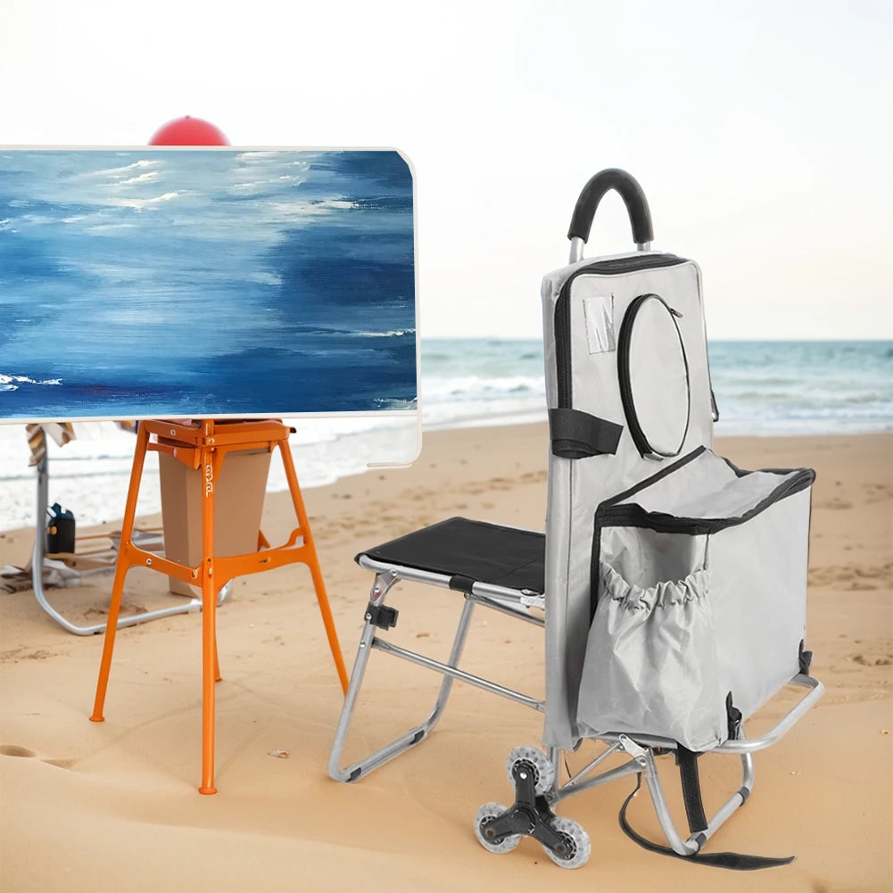 Multifunctional Folding Art Cart — Stair-Climbing Trolley with Storage, Ideal Gift for Art Students & Art Exams