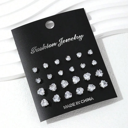 12 Pairs Luxury Zirconia Earrings – Elegant Shiny Stud Set for Parties, Gifts, and Couples