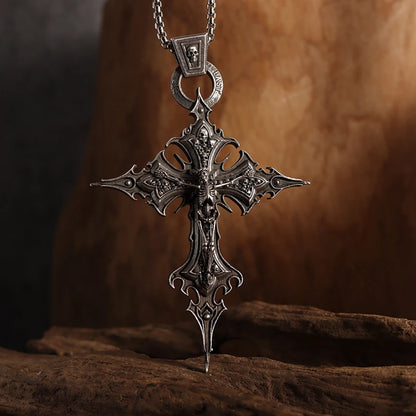 Gothic Crucifixion Skull Cross Pendant Necklace – Catholic Prayer Jewelry for Men & Women, Punk Trendy Accessory