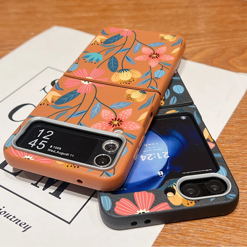 Floral Leather Texture Soft TPU Case for Samsung Galaxy Z Flip 6/5/4/3 5G – Stylish Folding Phone Cover