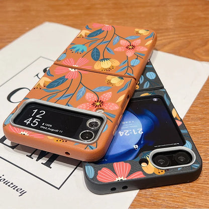 Floral Leather Texture Soft TPU Case for Samsung Galaxy Z Flip 6/5/4/3 5G – Stylish Folding Phone Cover