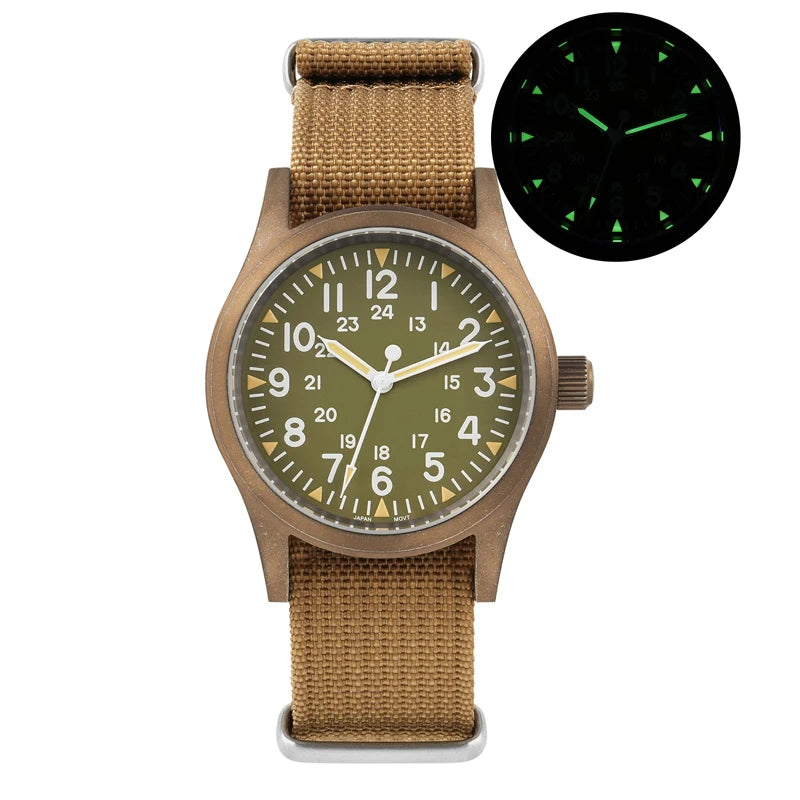 Militado ML05 Vintage Quartz Watch 38mm with VH31 Movement, Domed Sapphire Crystal, AR Coating & Luminous Dial