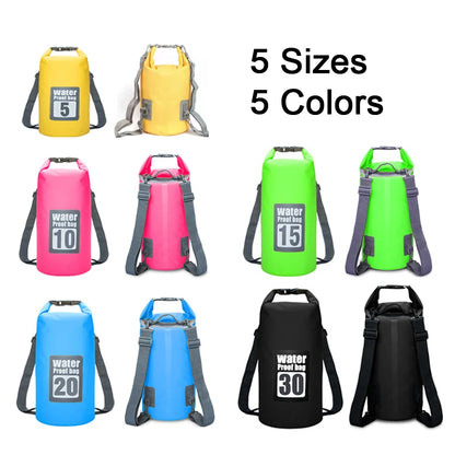 Outdoor PVC Waterproof Dry Bag – 5L/10L/15L/20L/30L Storage Sack for Canoe, Kayak, Rafting, Swimming & Travel