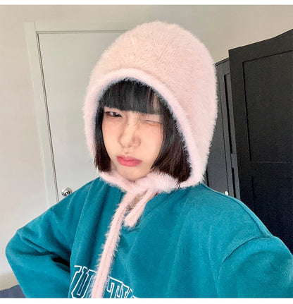 Y2K Cute Beanie Hat – Warm Japanese Knit for Autumn & Winter, Ear Protection, Tie Pullover Cap for Men & Women