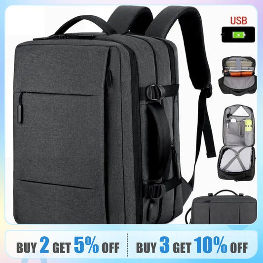 Classic Men's Travel Backpack | Business & School | Expandable USB Bag | Large Capacity Laptop Waterproof Fashion