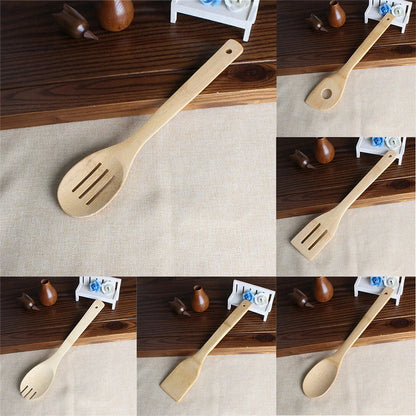6PCS Bamboo Cooking Utensil Set – Wooden Spoons & Spatulas for Kitchen Mixing & Cooking