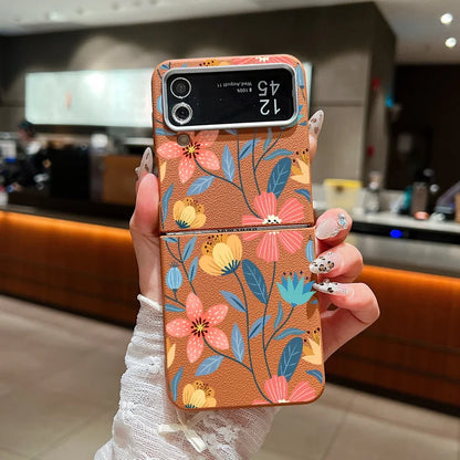 Floral Leather Texture Soft TPU Case for Samsung Galaxy Z Flip 6/5/4/3 5G – Stylish Folding Phone Cover