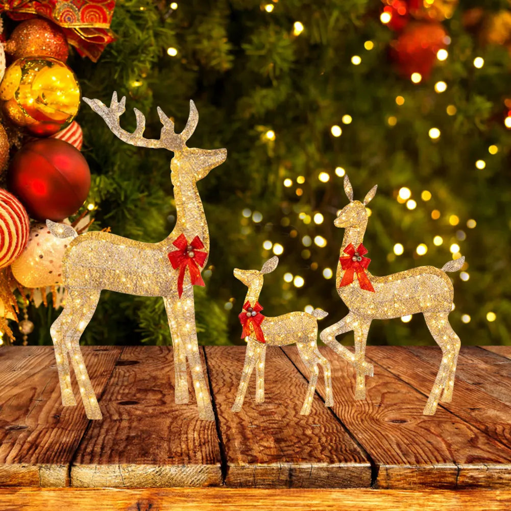 3PCS Lighted Reindeer Christmas Decoration Set – Cute Yard & Home Holiday Lights
