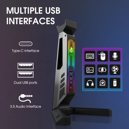 RGB Gaming Headset Stand – LED USB Charging Dock with Sound-Activated Lights & 11 Modes