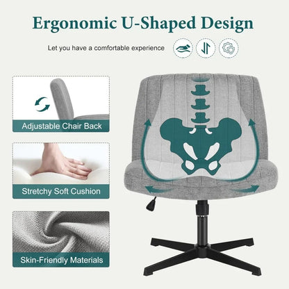 Armless Criss Cross Legged Swivel Office Chair - Wide Desk Chair Without Wheels