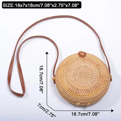 Handmade Straw Bag – Women’s Summer Rattan Beach Handbag, Boho Woven Circle Tote