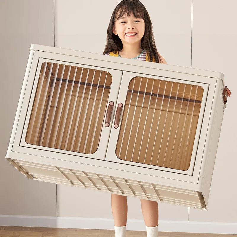 Large Capacity Collapsible Storage Bin — Plastic Organizer with Lid for Clothes, Toys & Blankets, Stackable & Portable for Bedroom or Nursery