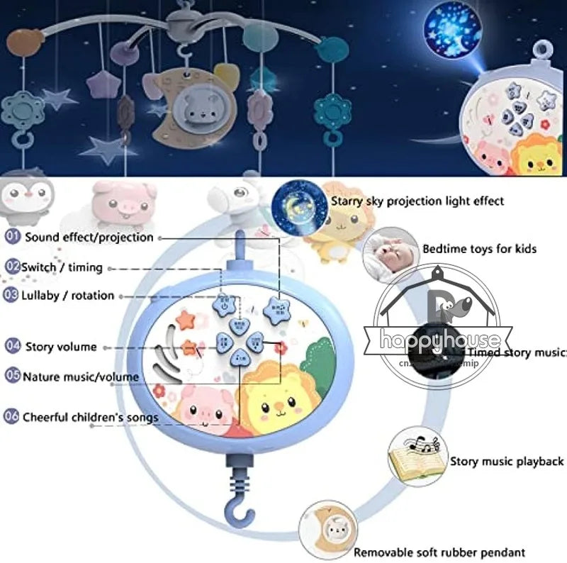 Baby Crib Mobile with Music, Lights, and Projection - Remote Control Toys for Newborns 0-6 Months