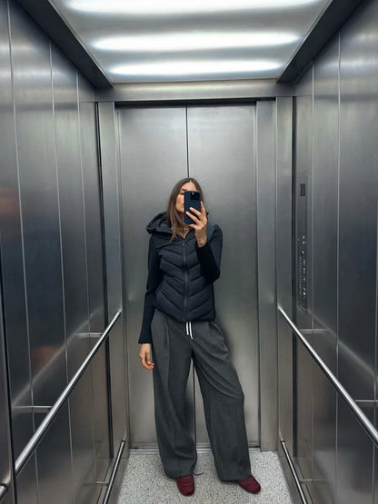 Taop&Za Women's Autumn Cotton Jacket – Fashionable Casual Long Sleeve Stand Collar Hooded Patchwork Coat