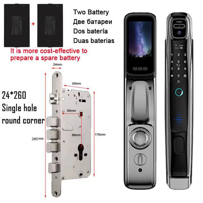 WiFi Tuya APP Face Recognition Smart Door Lock – Camera, Video Call, Voice Intercom & Automatic Digital Lock