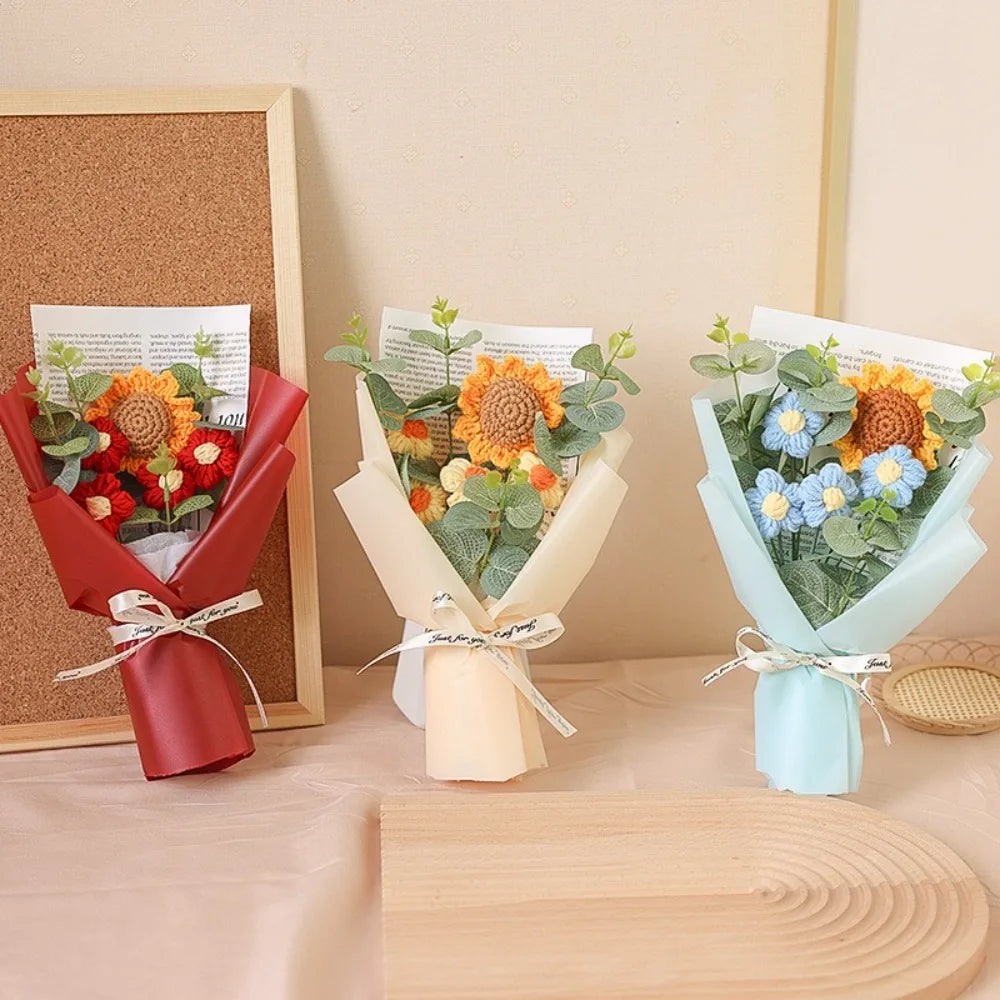 Handmade Artificial Flower Crochet Bouquet – Sunflower & Daisy Eternal Flowers, Anniversary, Mother’s Day & Birthday Gift