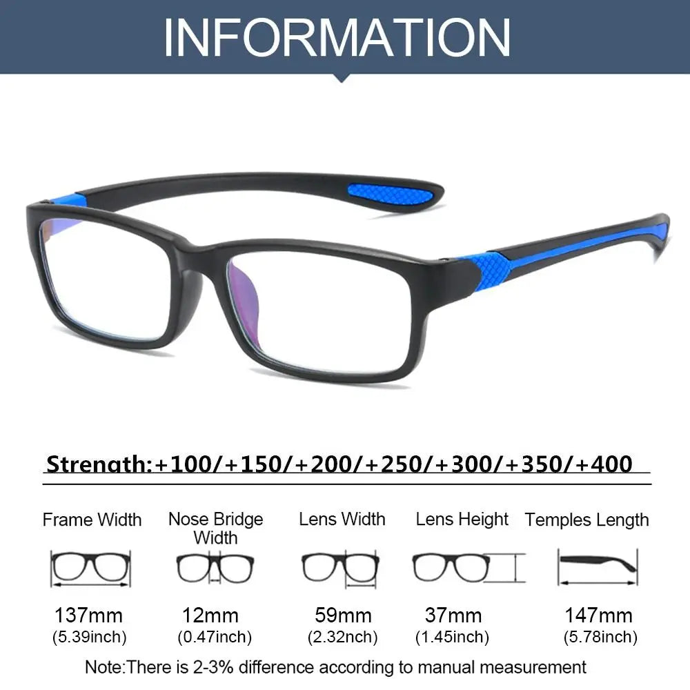 Sports Reading Glasses - Anti-Blue Light TR90 Frame Eyewear for Men & Women (+100 to +400)