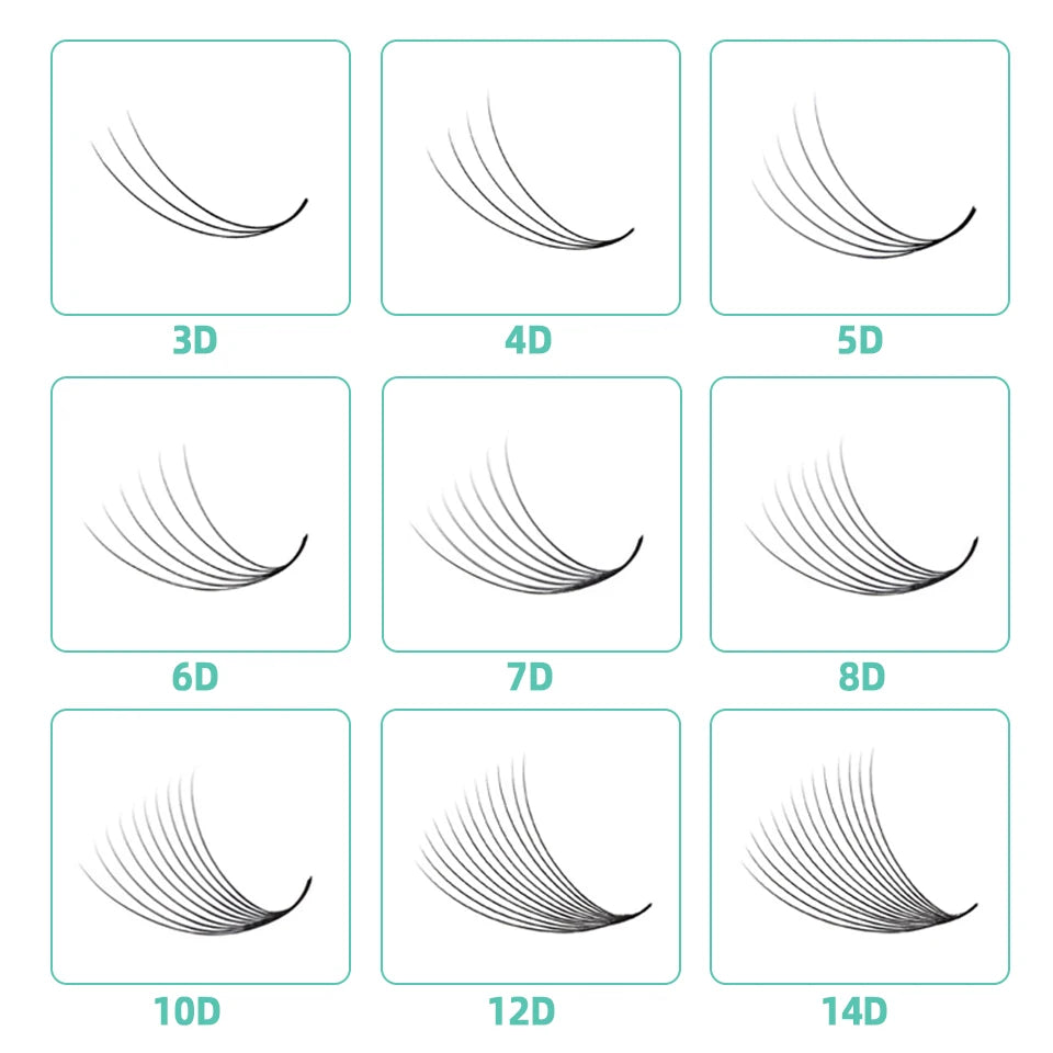 AGUUD 10-Tray Premade Volume Lashes – Super Fans with Needle Stem & Narrow Base for Eyelash Extensions